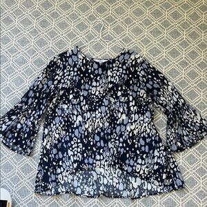 Laroque Navy and White Patterned Women's Silk-Viscose Blend Blouse